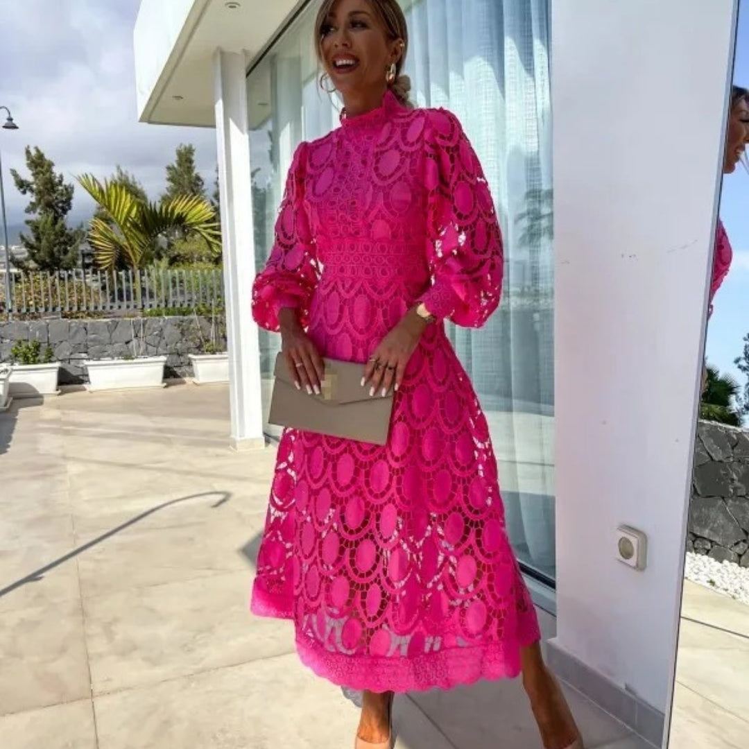Women’s lace midi wedding guest dress long sleeve