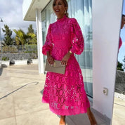 Women’s lace midi wedding guest dress long sleeve