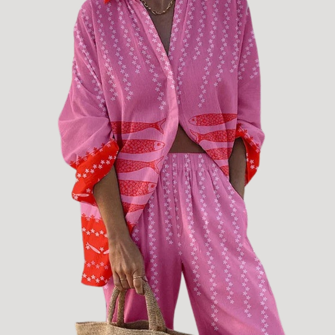 Women’s beach summer co ord trousers set long sleeve