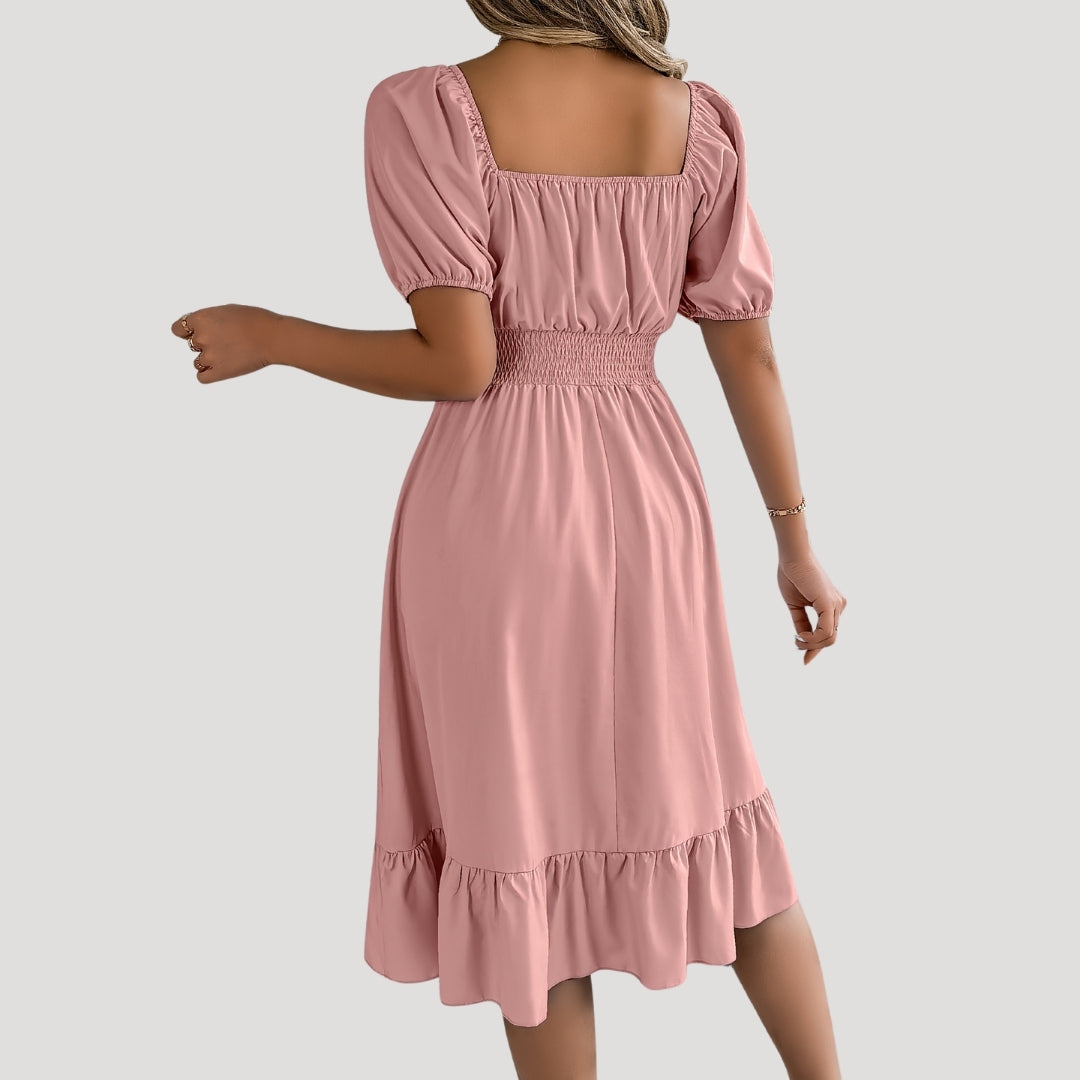 Smocked waist puff sleeve midi dress