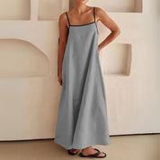 Linen contrast-trim maxi slip dress