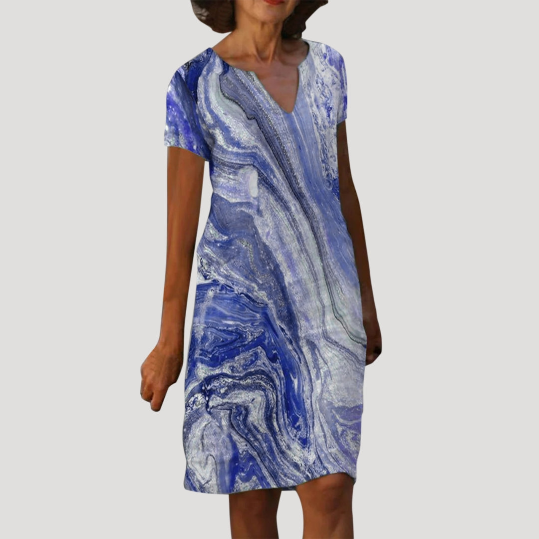 Women’s v neck short sleeve printed midi dress