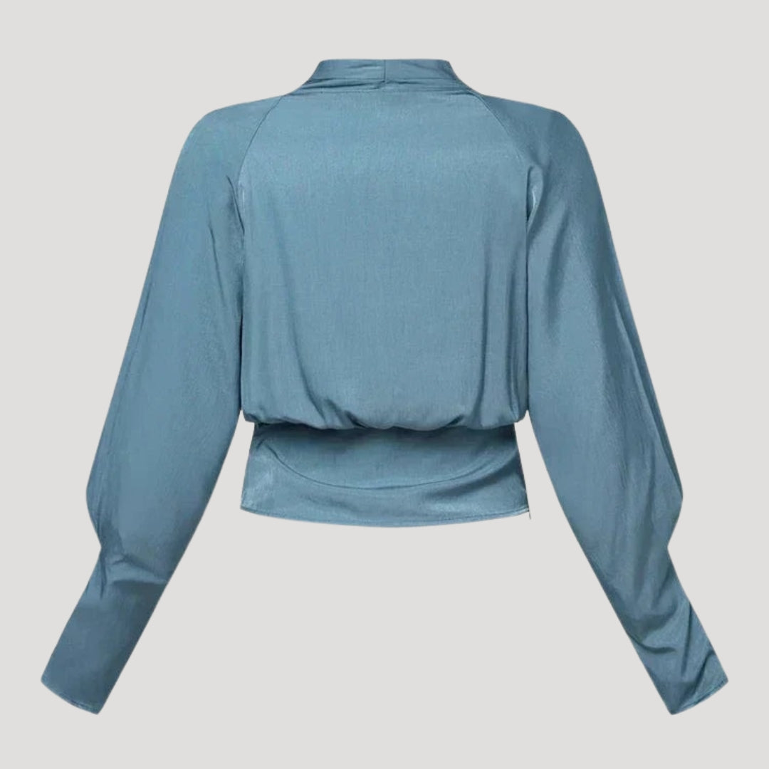Women’s satin wrap long sleeve work blouse