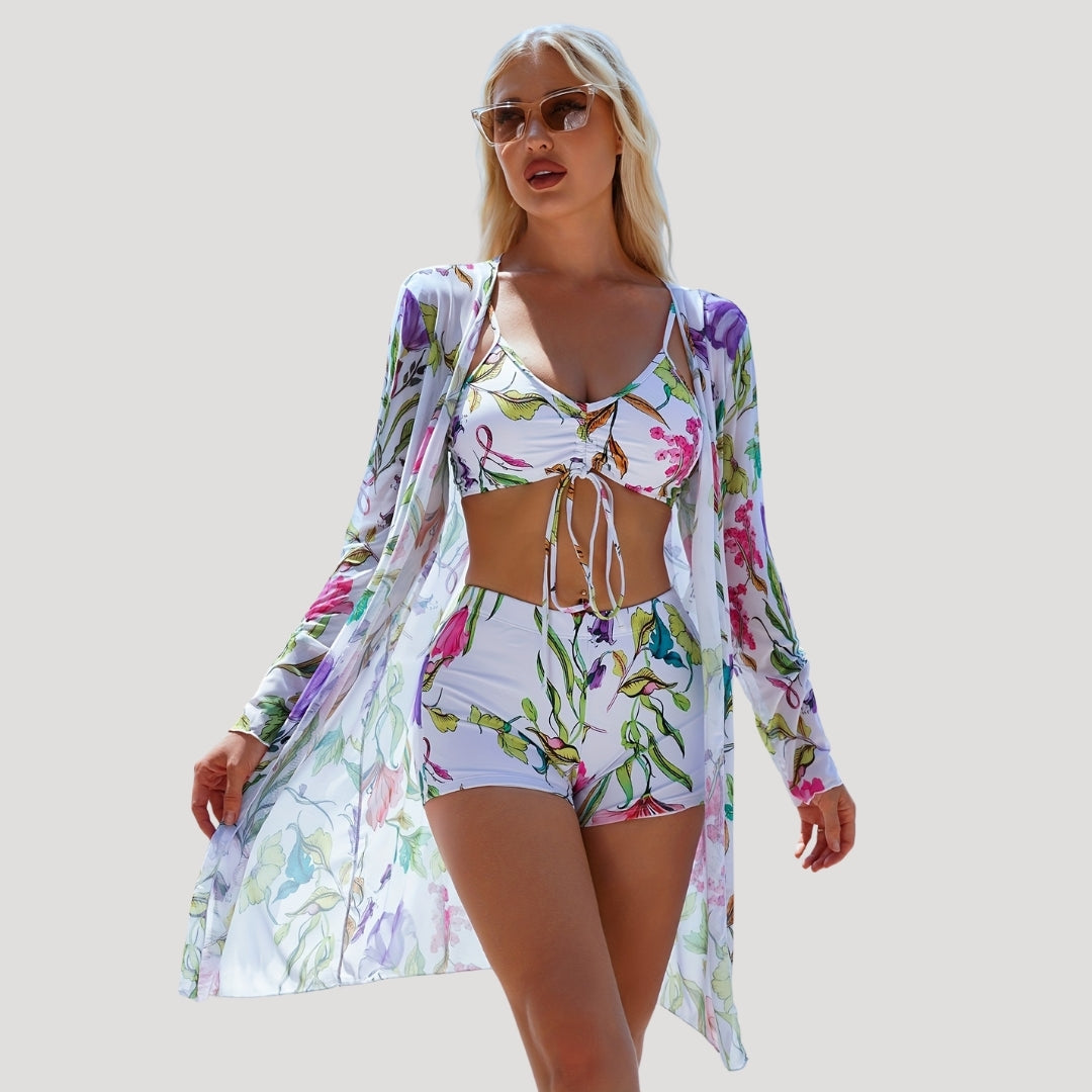 Geometric print 3-piece swimsuit set