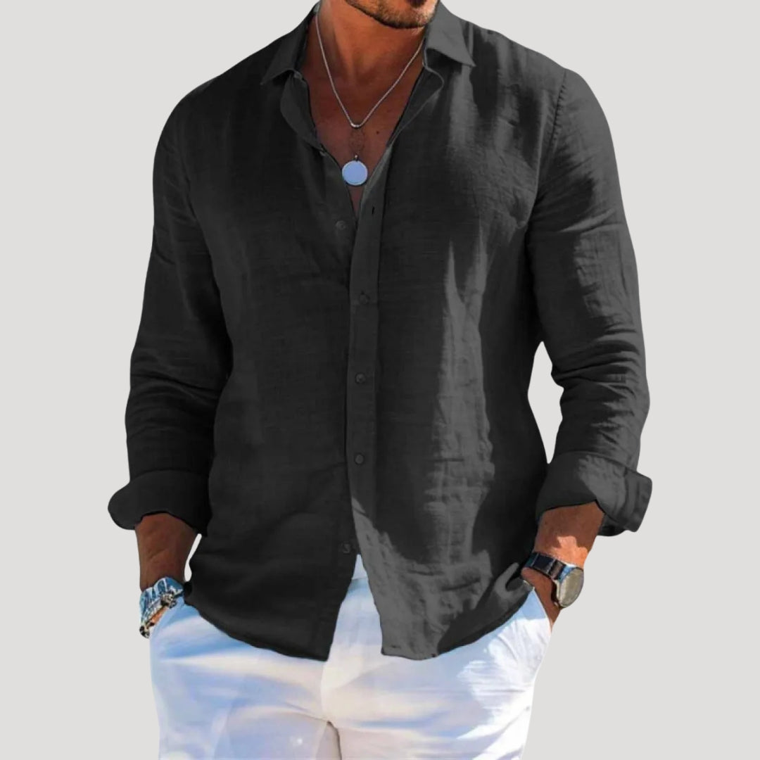 Men’s linen long sleeve button down shirt