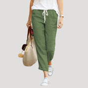 Women’s linen wide leg cropped drawstring trousers