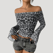 Leopard print off-shoulder top