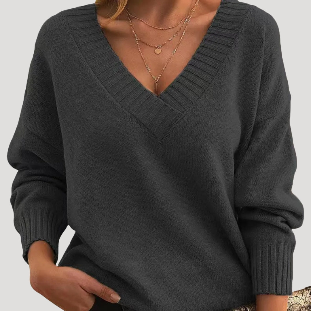 Women’s oversized v neck knit long sleeve jumper