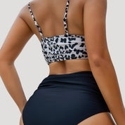 Leopard print high-waisted bikini set