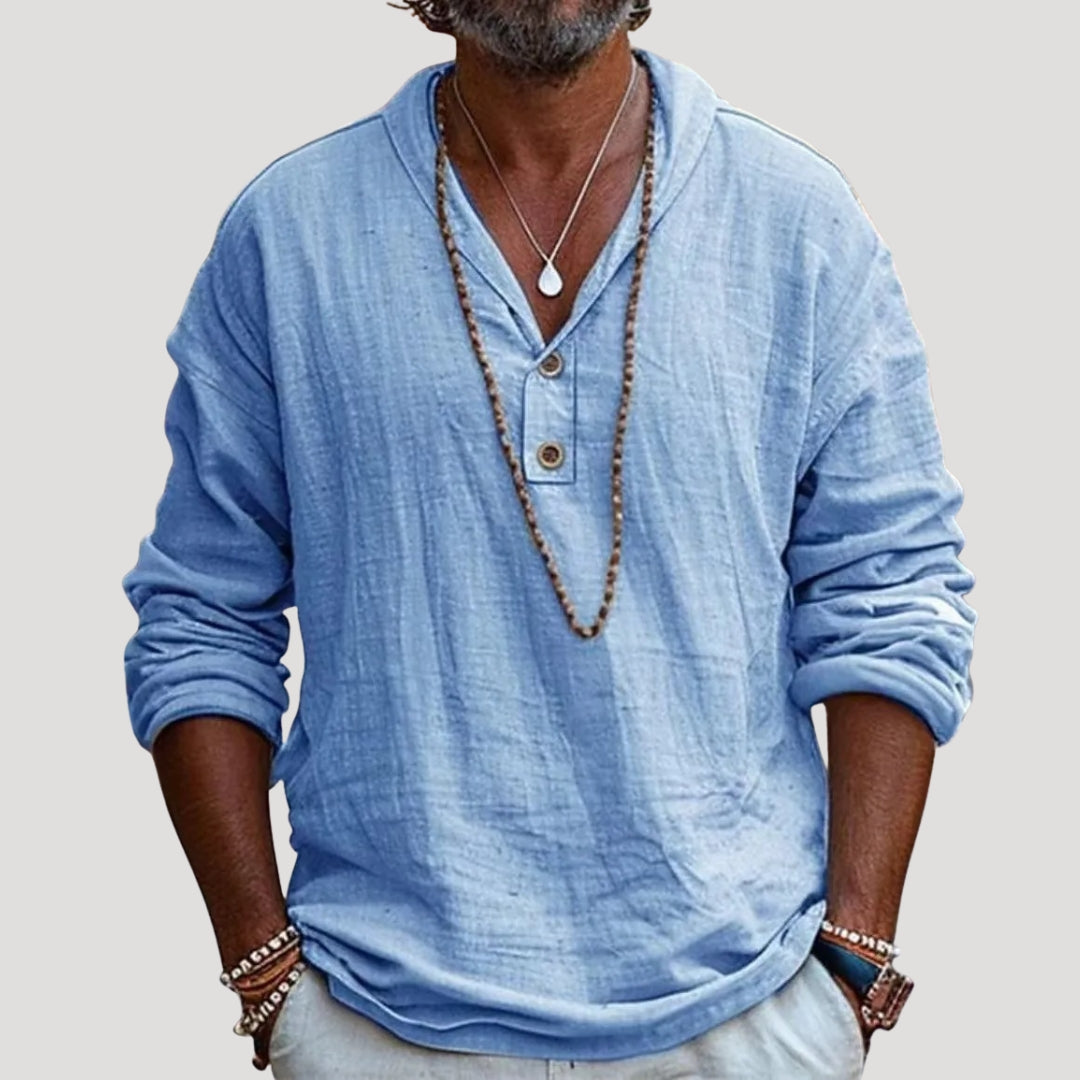 Men’s linen long sleeve henley shirt relaxed fit