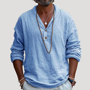 Men’s linen long sleeve henley shirt relaxed fit