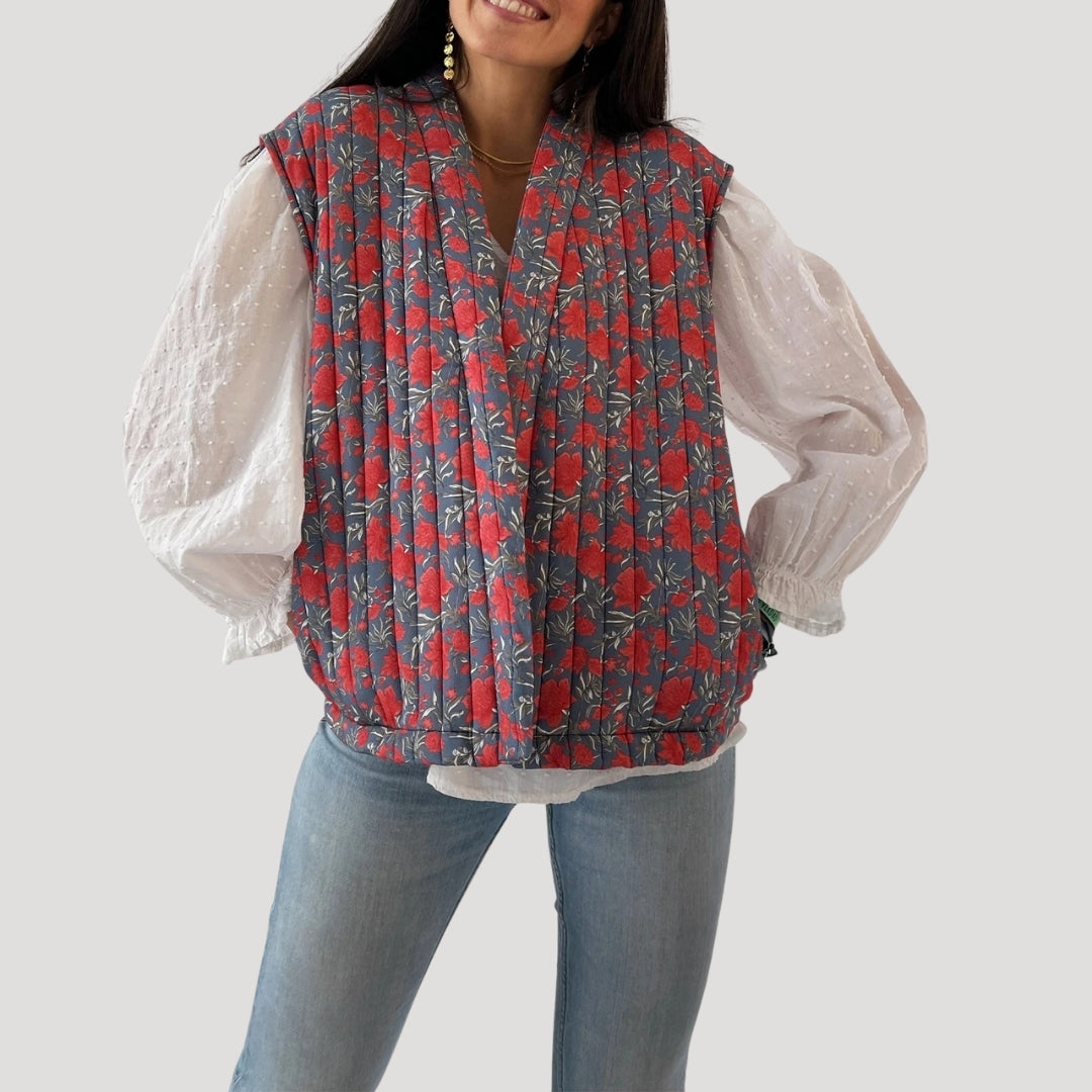 Quilted sleeveless printed vest