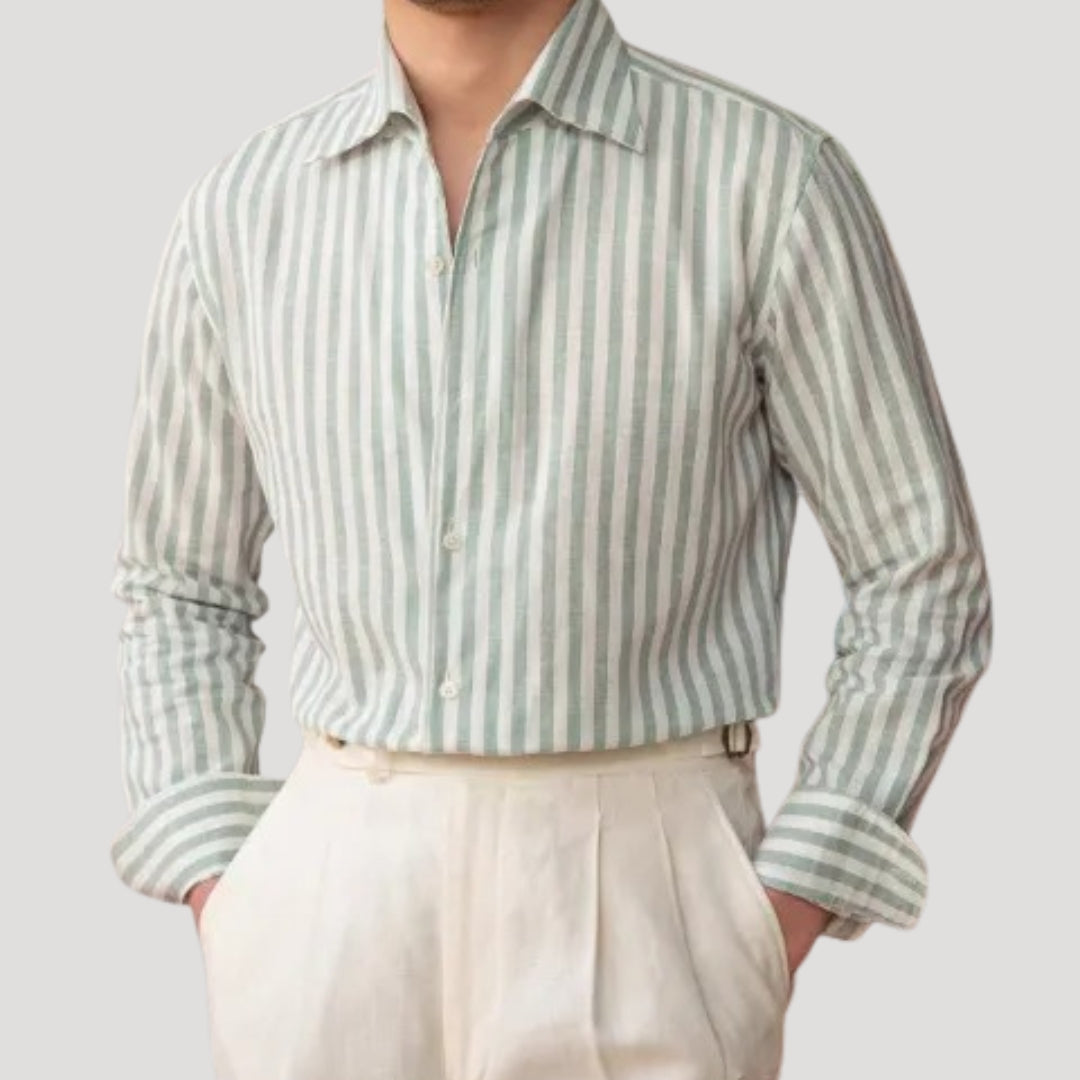 Men’s linen striped long sleeve button down shirt
