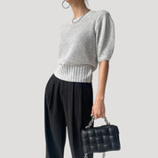 Women's cropped knit short sleeve sweater