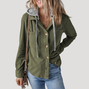 Women’s corduroy hooded jacket casual winter style