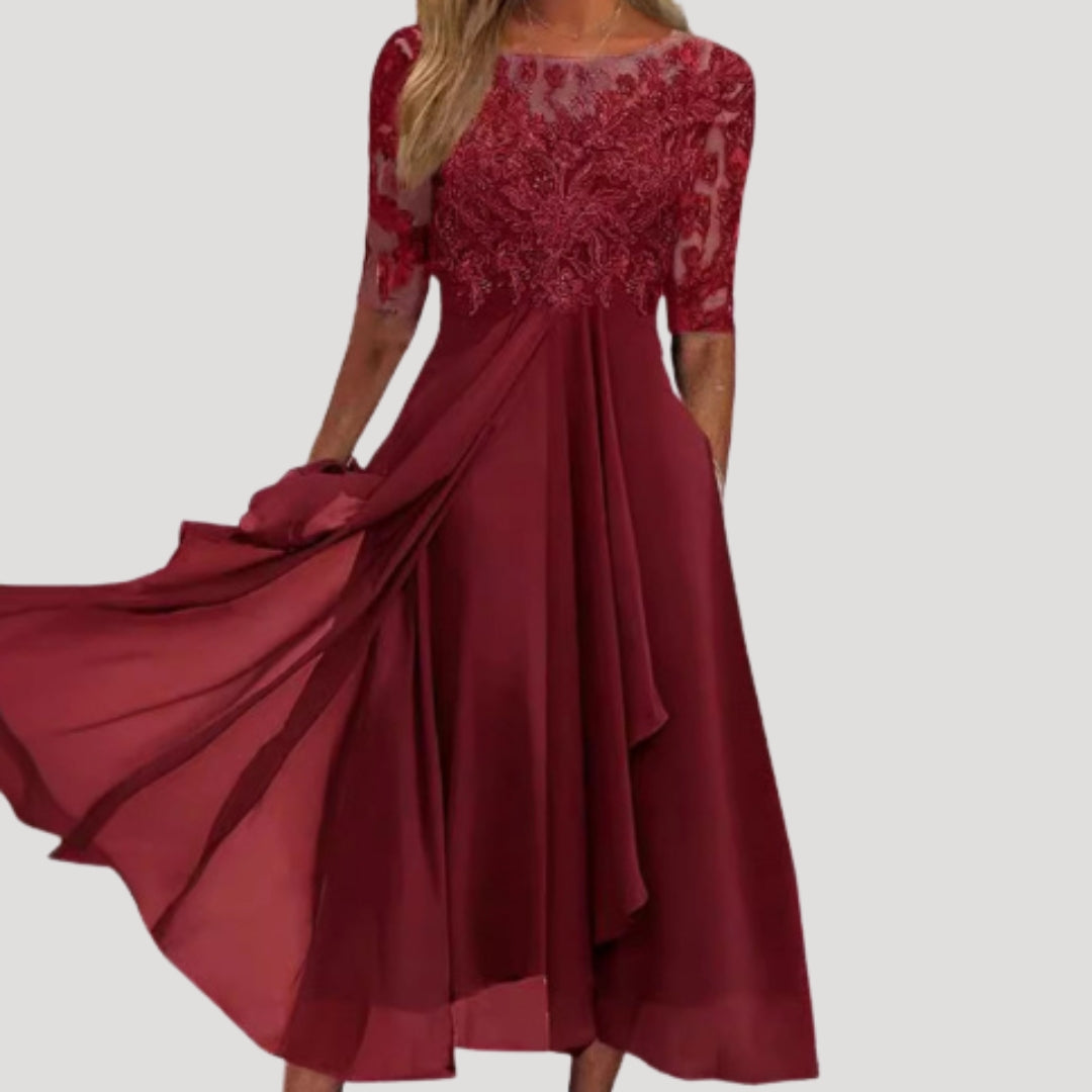 Women’s lace midi occasion dress with sleeves