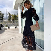 Women’s lace midi wedding guest dress long sleeve
