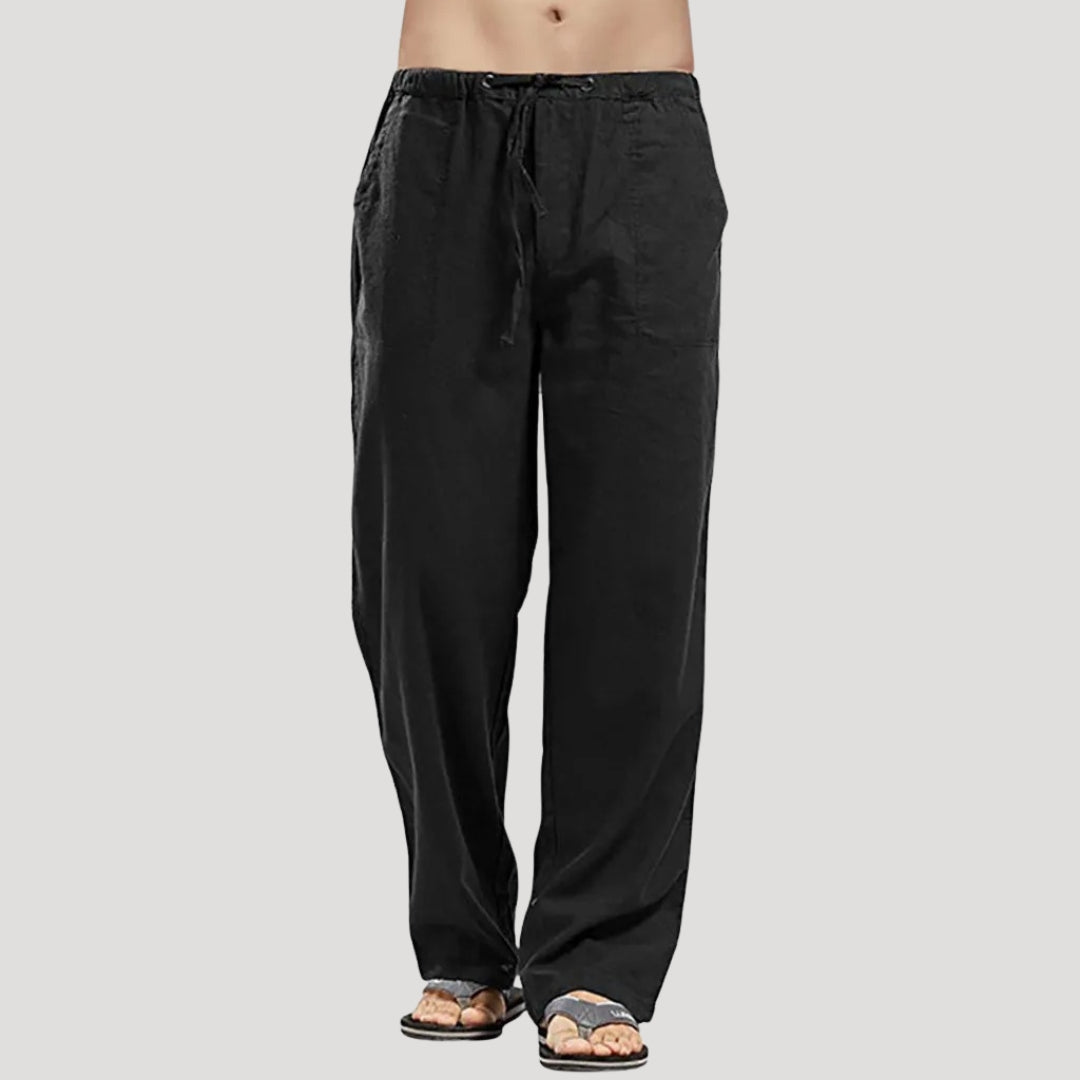 Men’s elastic waist drawstring casual straight leg trousers