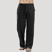 Men’s elastic waist drawstring casual straight leg trousers