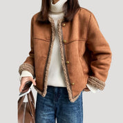 Women’s faux shearling button up teddy winter jacket