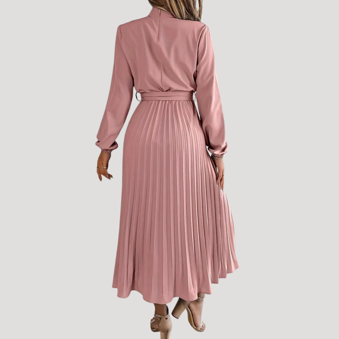 Women’s pleated long sleeve high neck midi dress