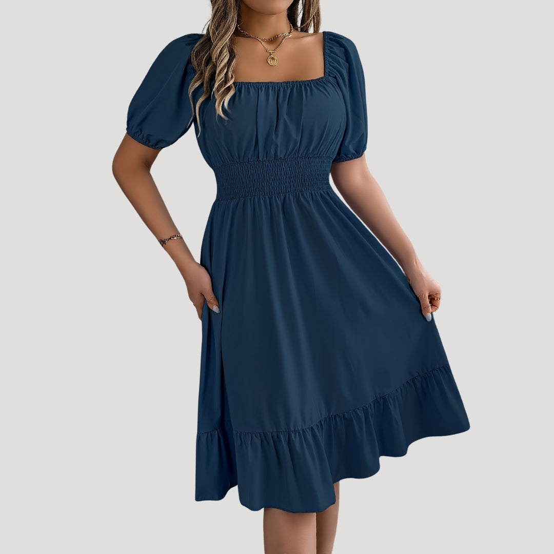 Smocked waist puff sleeve midi dress