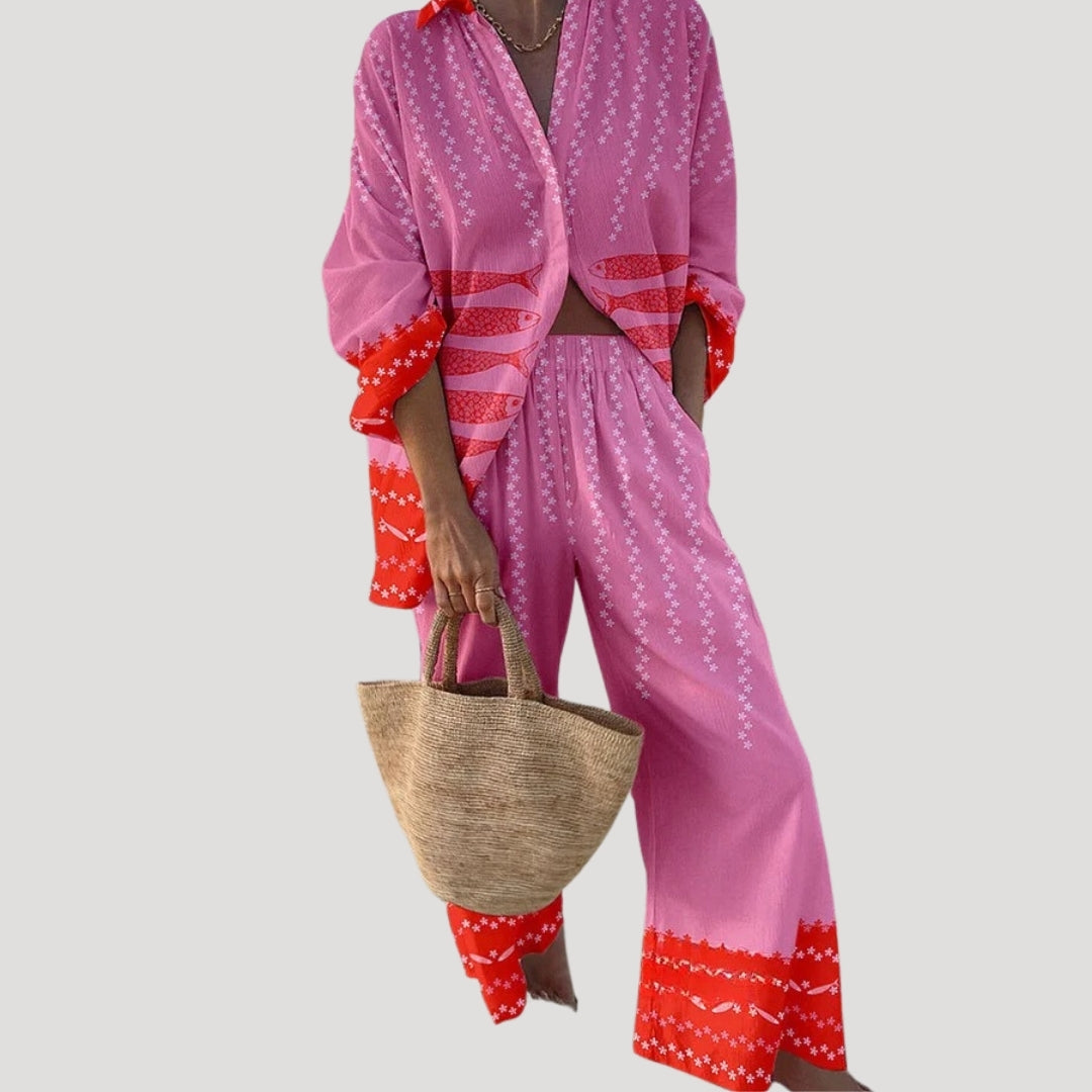 Women’s beach summer co ord trousers set long sleeve