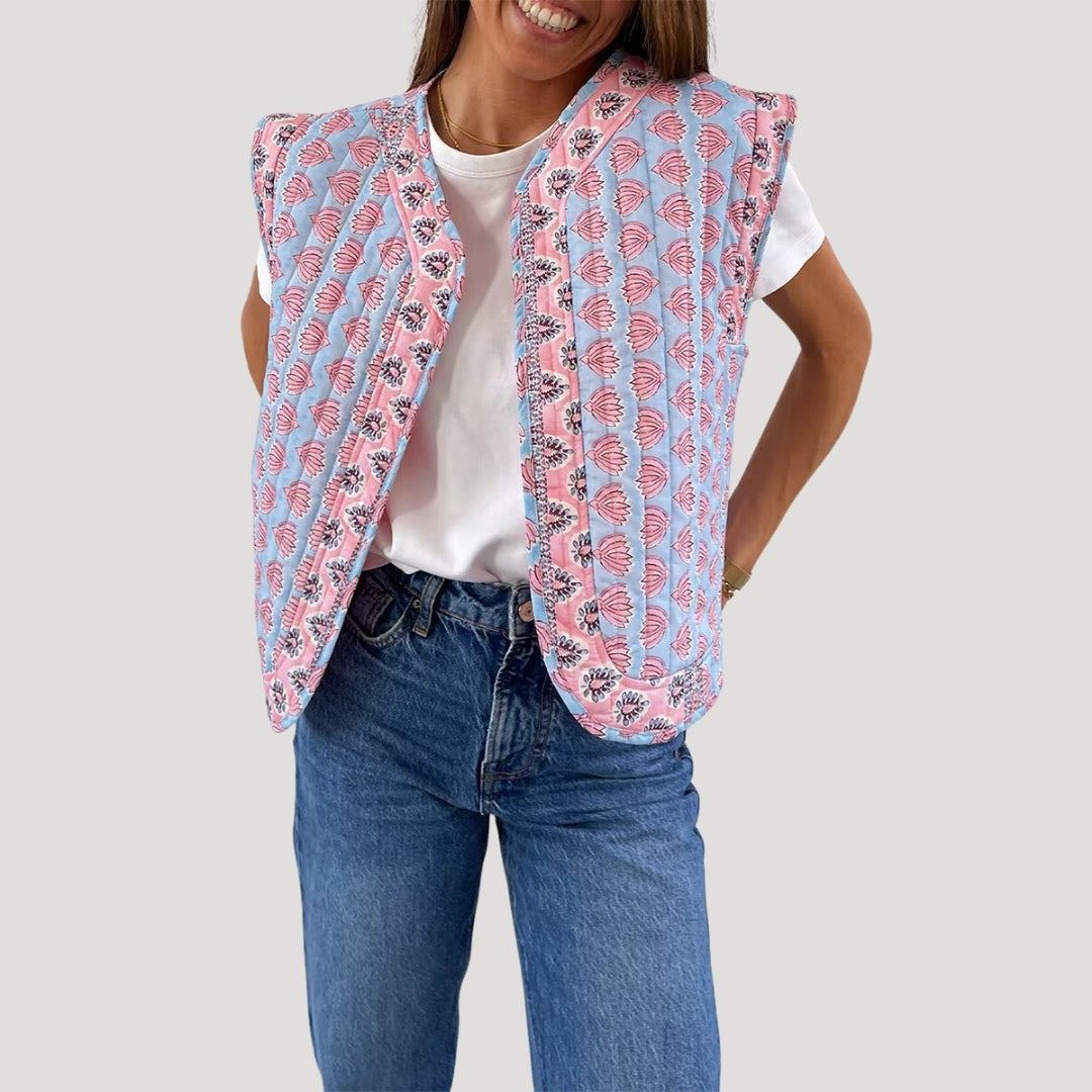 Quilted sleeveless printed vest