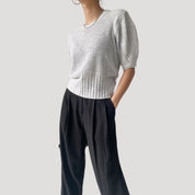 Women's cropped knit short sleeve sweater