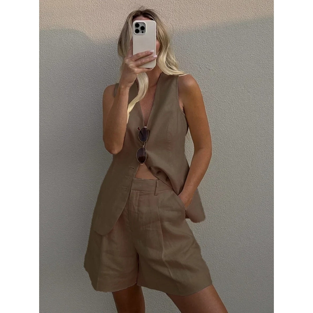 Tailored linen waistcoat & shorts set