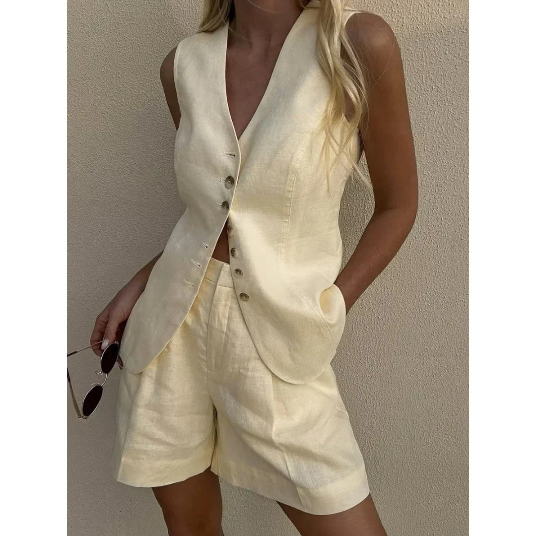 Tailored linen waistcoat & shorts set