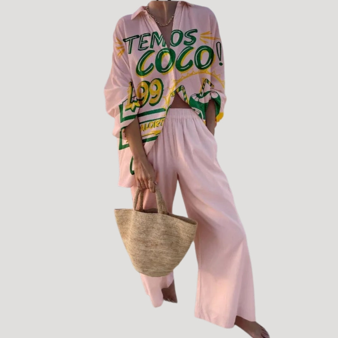 Women’s beach summer co ord trousers set long sleeve