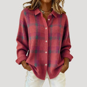Women’s checked knit button cardigan shirt jacket