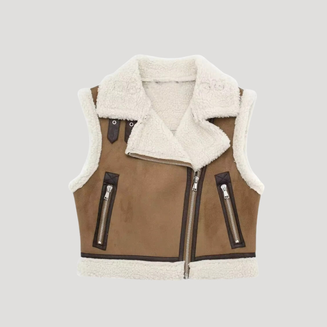 Women shearling-lined sleeveless jacket