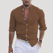 Men’s linen grandad collar long sleeve casual shirt