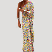 One-shoulder floral maxi dress