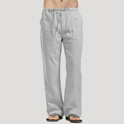 Men’s elastic waist drawstring casual straight leg trousers