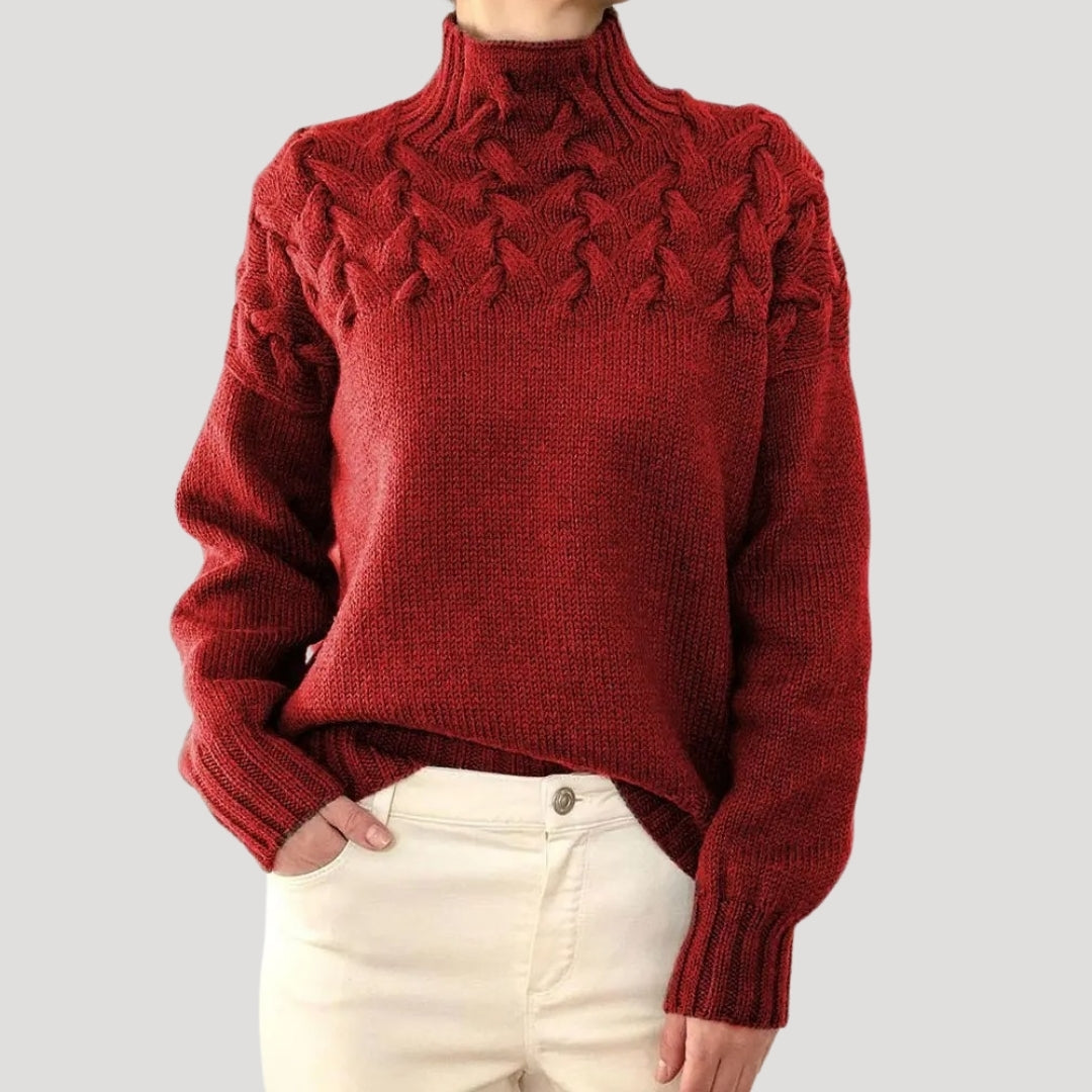 Women cable knit high-neck jumper