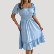 Smocked waist puff sleeve midi dress