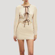 Tie-front long sleeve mini dress