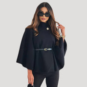 Women belted cape poncho coat