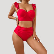 Chic ruffled high-waisted bikini set