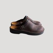 Men's leather mule shoes – slip on buckle clogs