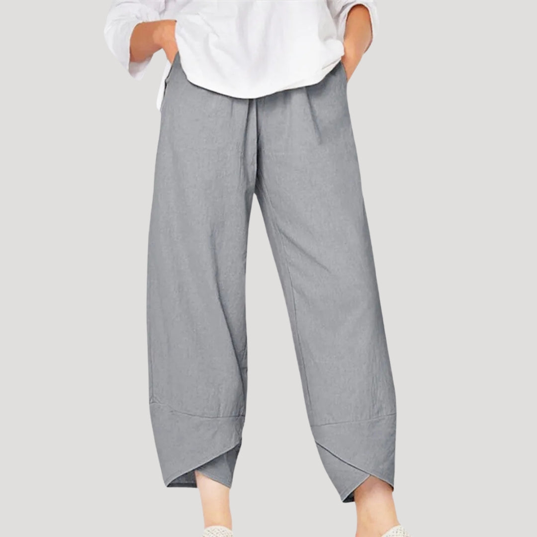 Women’s linen wide leg cropped elastic waist trousers
