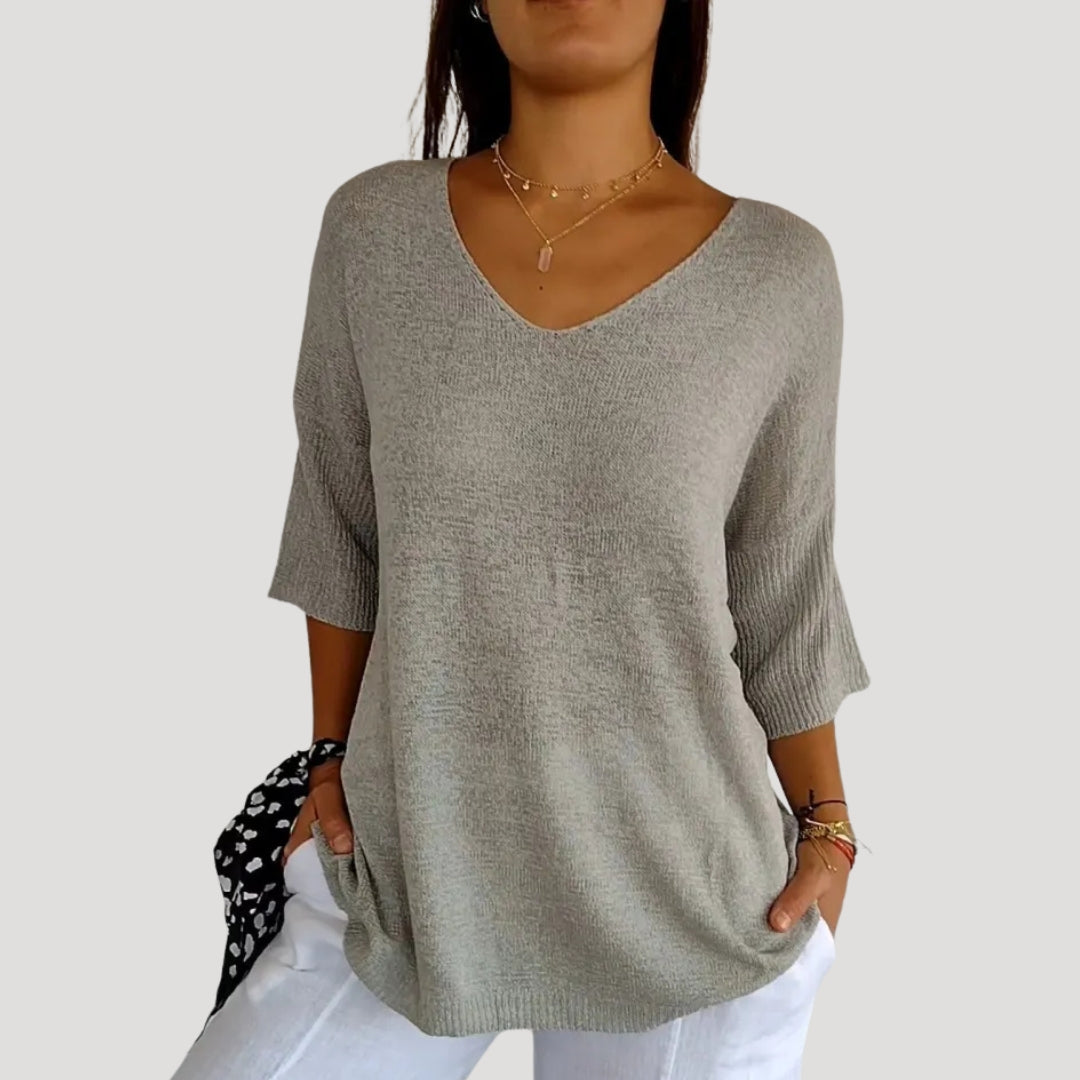 Women’s short sleeve v neck fine knit jumper