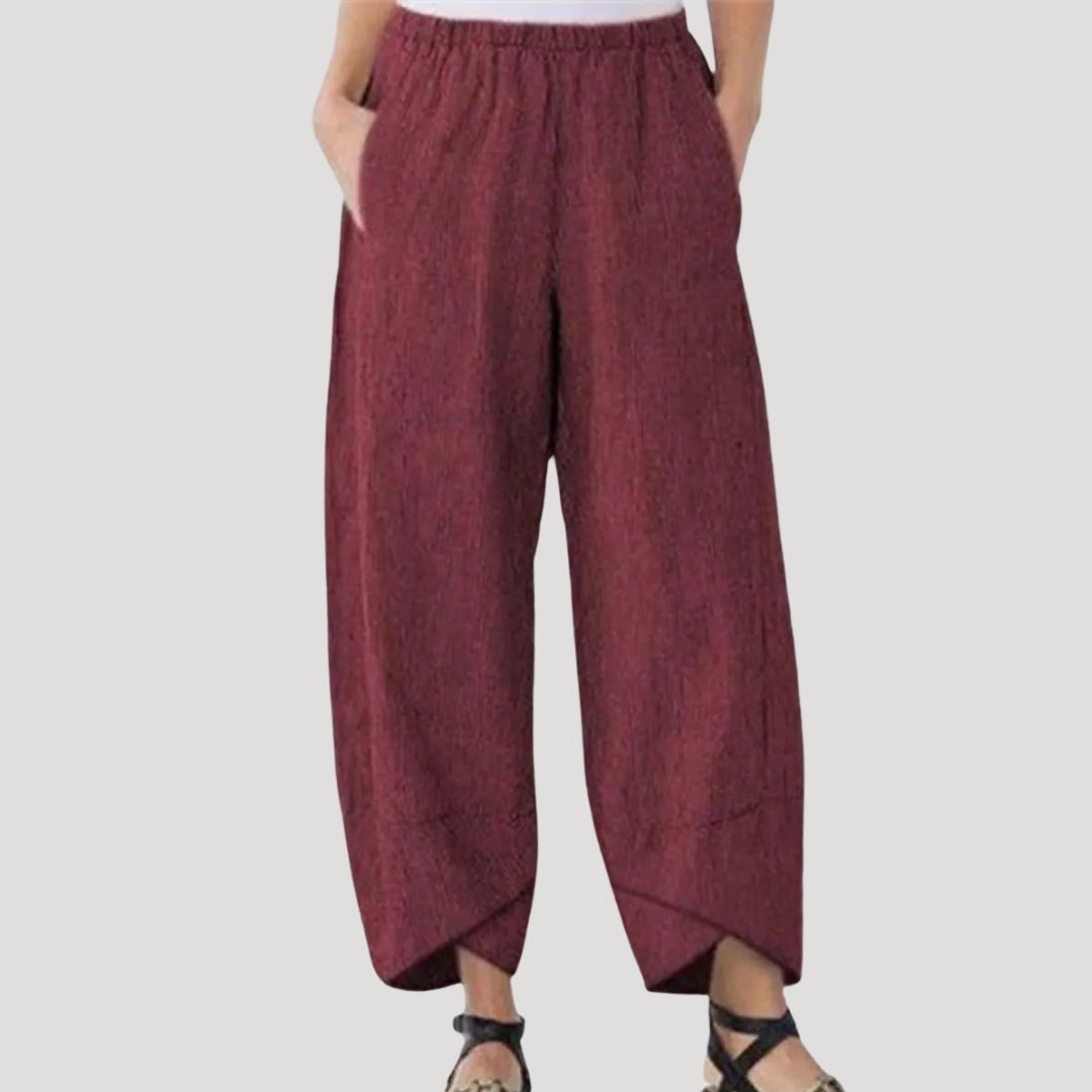 Women’s linen wide leg cropped elastic waist trousers