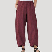 Women’s linen wide leg cropped elastic waist trousers