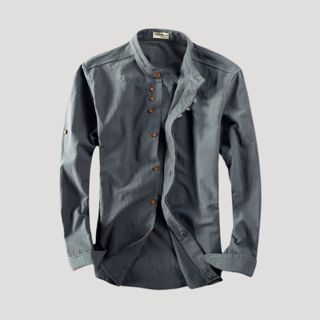 Men’s linen shirt collarless long sleeve lightweight casual