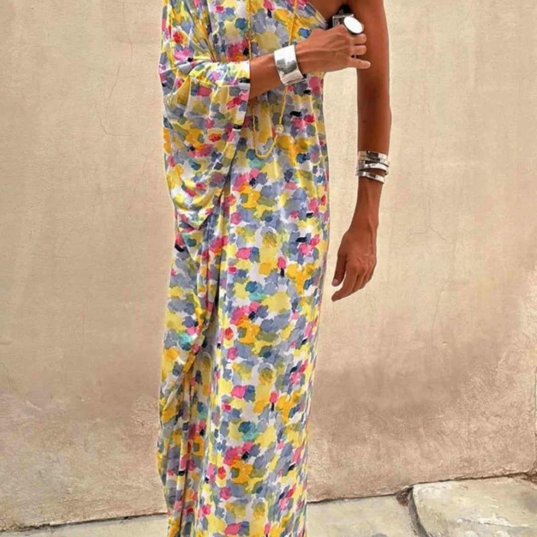 One-shoulder floral maxi dress