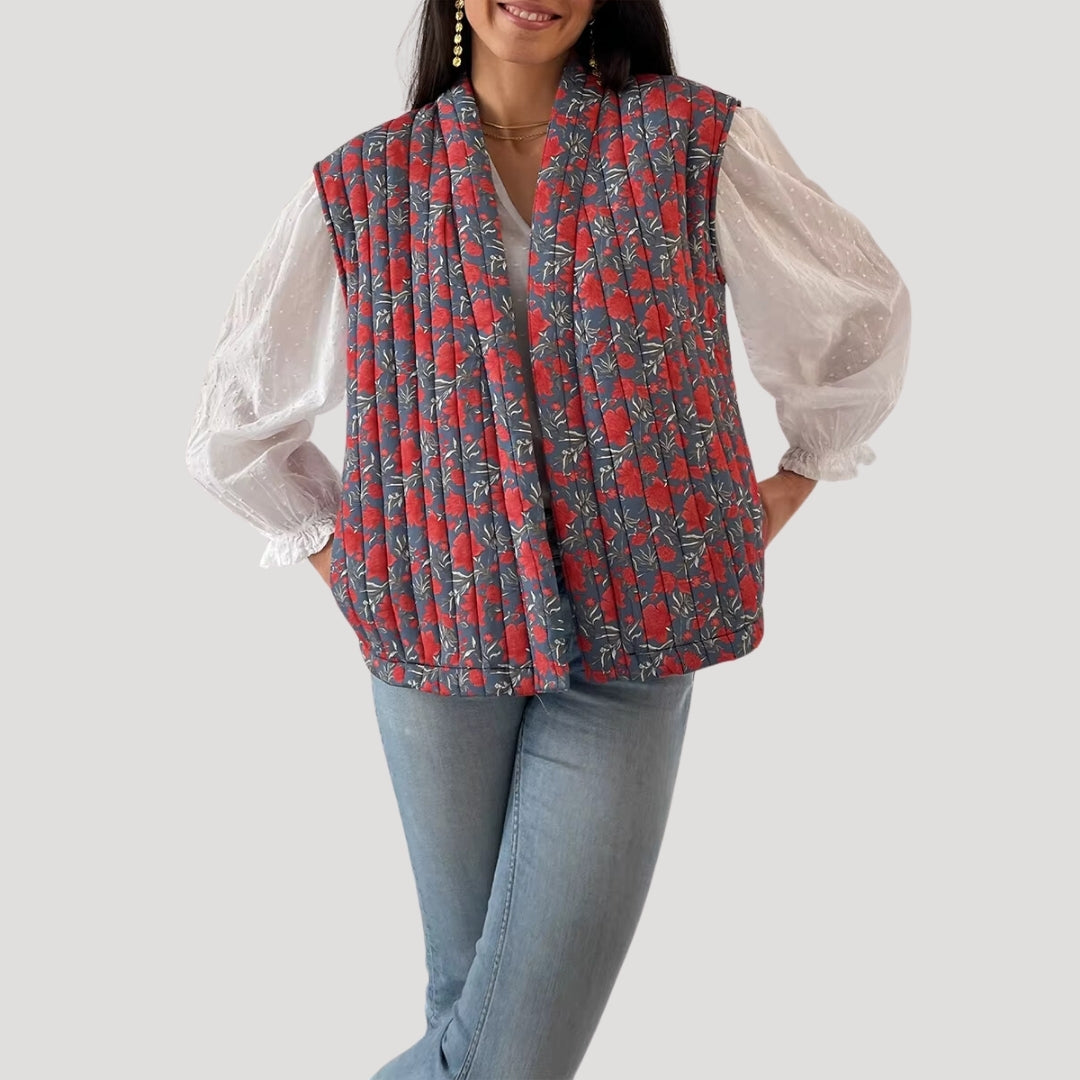 Quilted sleeveless printed vest